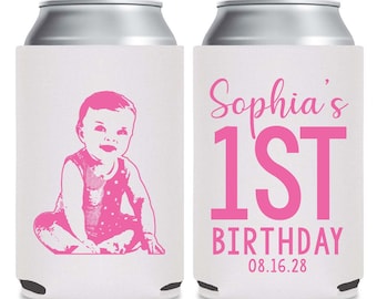 1st Birthday Can Cooler Favors, Customized Birthday Can Coolers, Personalized Birthday Beer Huggers, Custom Can Cooler Birthday Favors (355)