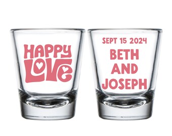 Happy Love Wedding Shot Glasses, Personalized Wedding Reception Shot Glass Favor, Customized Wedding Shot Glasses, Shot Glass As Favor (383)