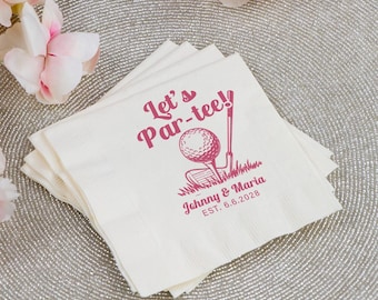 Let's Par-Tee Wedding Napkins, Cocktail Napkins Wedding Favors, Personalized Beverage Wedding Napkin, Golf Themed Wedding Napkin Favor (460)