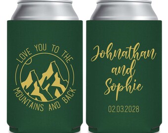 Love You To The Mountains And Back Wedding Favors, Custom Wedding Can Coolers, Personalized Can Coolers Wedding Favors, Beer Huggers (184)