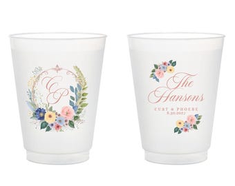 Personalized Wedding Crest Plastic Cups Favors, Full Color Wedding Frosted Cup, Custom Frosted Cups Wedding Favors, Custom Plastic Cup (408)
