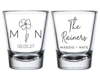 Flower Wedding Shot Glasses, Flower Wedding Shot Glass Favors, Shot Glass Wedding Favor, Custom Wedding Shot Glass, Personalized Favor (191)