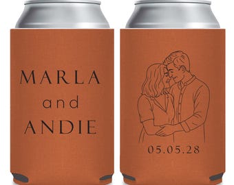 Personalized Wedding Can Coolers, Customized Wedding Can Cooler Favors, Portrait Wedding Can Cooler Favor, Customized Can Cooler Favor (427)