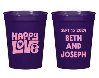 Happy Love Wedding Stadium Cups, Personalized Wedding Reception Stadium Cups Favor, Customized Wedding Stadium Cups, Stadium Cup Favor (383)