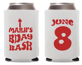 Birthday Bash Can Coolers, Personalized Birthday Bash Can Cooler Favors, Customized Birthday Bash Can Cooler Favors, Beer Hugger Favor (377)