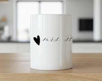 Minimalist Bride Mug, Heart Mug Gift, Mrs Mug Design, Simple Bride Mug, Wedding Gift Mug, Engagement Gift Mug, Minimal Coffee Mug, Bride Mug