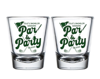 Customized Bachelor Weekend Shot Glasses, Par & Party Bachelor Weekend Shot Glass Favors, Personalized Bachelor Party Shot Glass Favor (463)