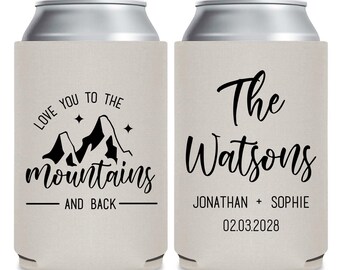 Personalized Wedding Can Coolers, Outdoor Nature Wedding Favors for a Rustic Wedding, Custom Wedding Can Coolers, Cabin Wedding Favors (187)