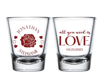 All You Need Is Love Wedding Shot Glasses, Personalized Wedding Shot Glass Favors, Personalized Wedding Shot Glass Favor, Shot Glasses (381)