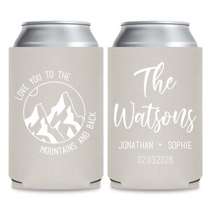 Love You To The Mountains And Back Can Coolers, Wedding Can Coolers, Wedding Stubby Holder, Wedding Beer Holders, Custom Wedding Favor (185)