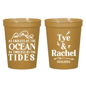 Tan infinito como el océano: Vasos de boda personalizados, vasos de fiesta personalizados de 473 ml, vasos de plástico personalizados, vasos para recuerdos de boda (81)