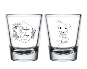 Custom Pet Wedding Shot Glasses, Personalized Pet Wedding Shot Glass Favors, Custom Shot Glass Pet Wedding Favors, Shot Glasses Favors (315)