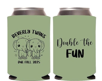 Double The Fun Can Cooler Favors, Twins Baby Shower Can Cooler Favors, Customized Can Coolers For Twins Baby Shower, Can Cooler Favors (395)