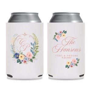 Personalized Wedding Crest Can Cooler Favors, Full Color Wedding Can Coolers, Customized Can Coolers Wedding Favors, Custom Can Cooler (408)