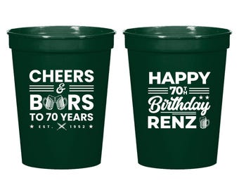 70th Birthday Stadium Cups, Personalized Birthday Stadium Cup, Stadium Cups as Birthday Favors, Custom Stadium Cups for Birthday Party (256)