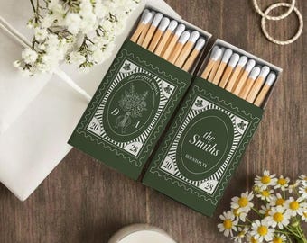 Wedding Matches, Vintage Matchbox, Forest Green Matches, Custom Matchbox, Personalized Matches, Rustic Wedding Favor, Botanical Matchbox (9)