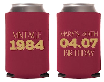 40Th Birthday Can Coolers, Vintage Birthday Can Cooler Favors, Custom 40Th Birthday Can Cooler, Personalized 40Th Birthday Beer Hugger (374)