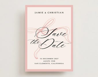 Pink Save The Date Magnets, Script Save The Date, Elegant Wedding Magnets, Ribbon Wedding Magnet, Classic Magnet Favors, Wedding Magnets (4)