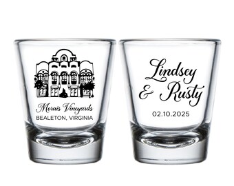 Custom Wedding Venue Shot Glass Favors, Wedding Venue Shot Glass, Personalized Wedding Venue Shot Glasses, Customized Shot Glass Favor (399)