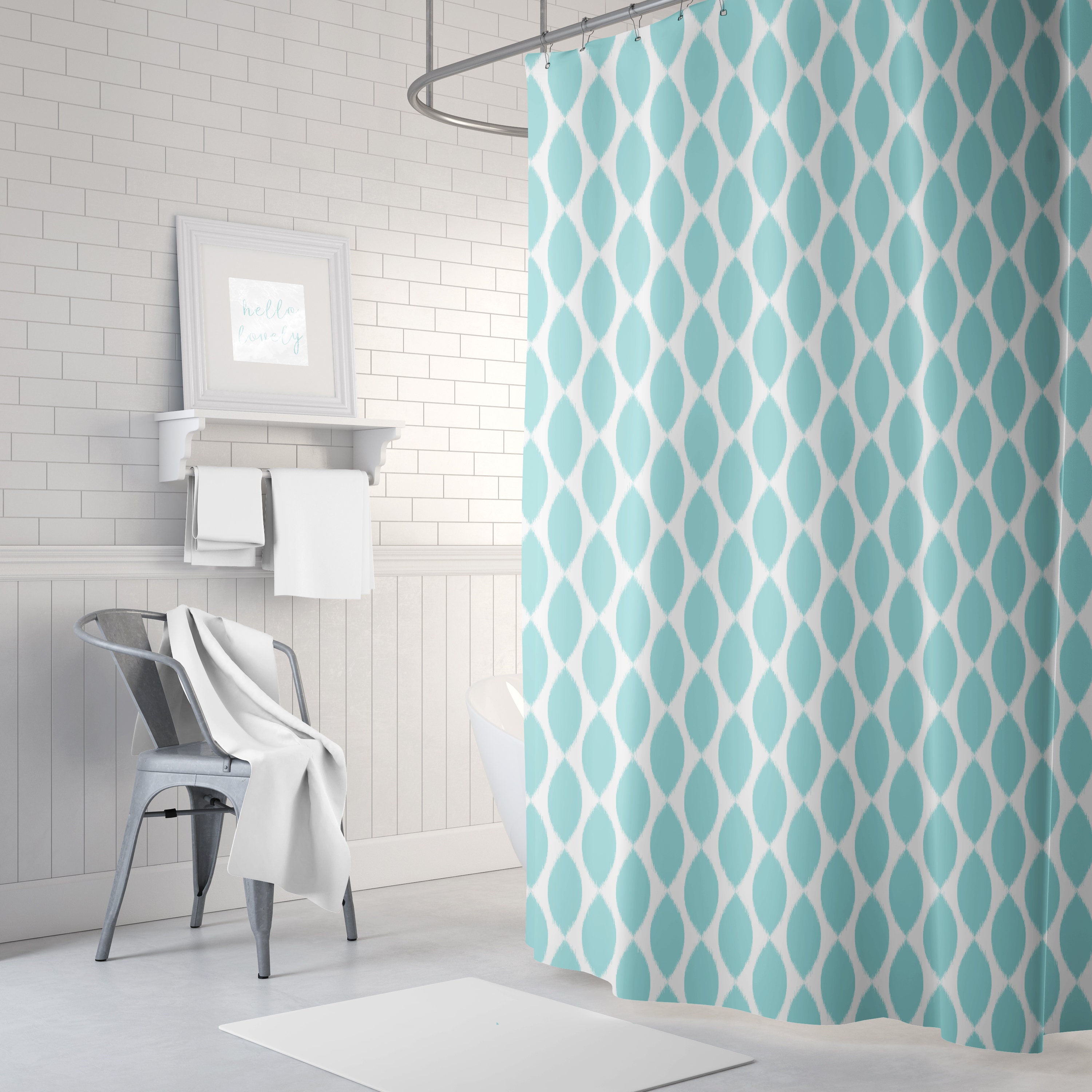 Aqua Blue Shower Curtain Girls Bathroom Decor Ikat Bath Etsy