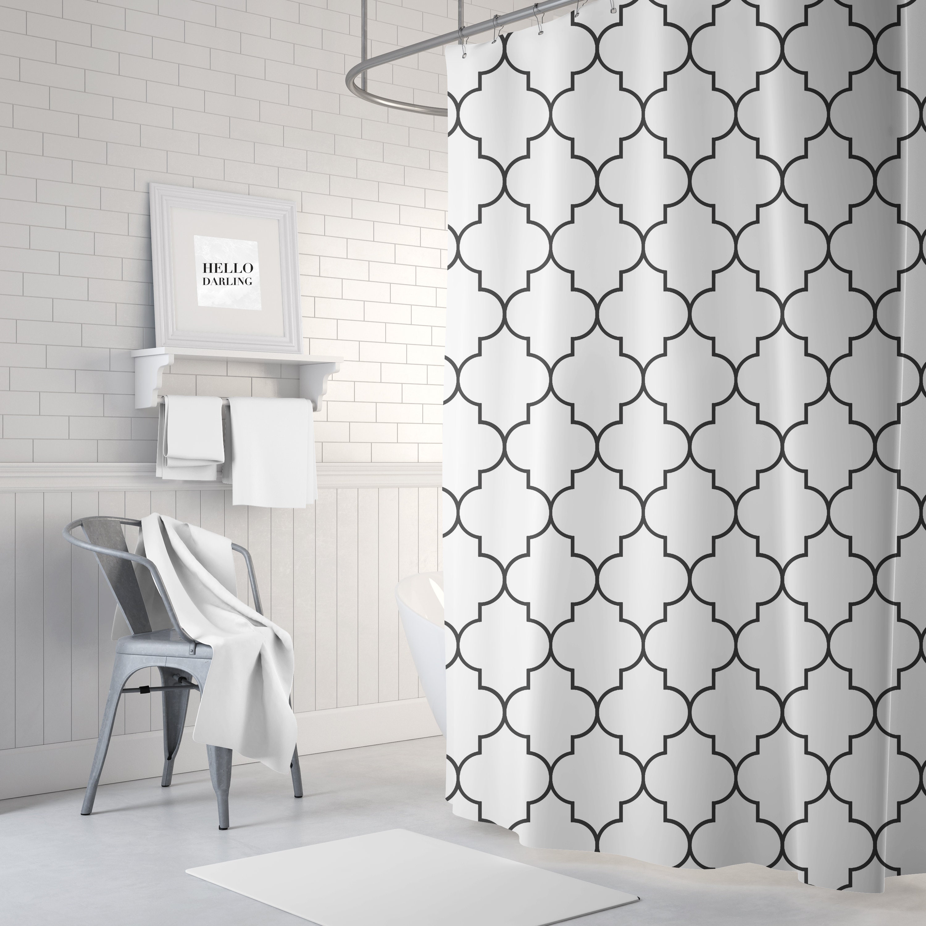 Quatrefoil Shower Curtain Black and White Fabric Shower Etsy