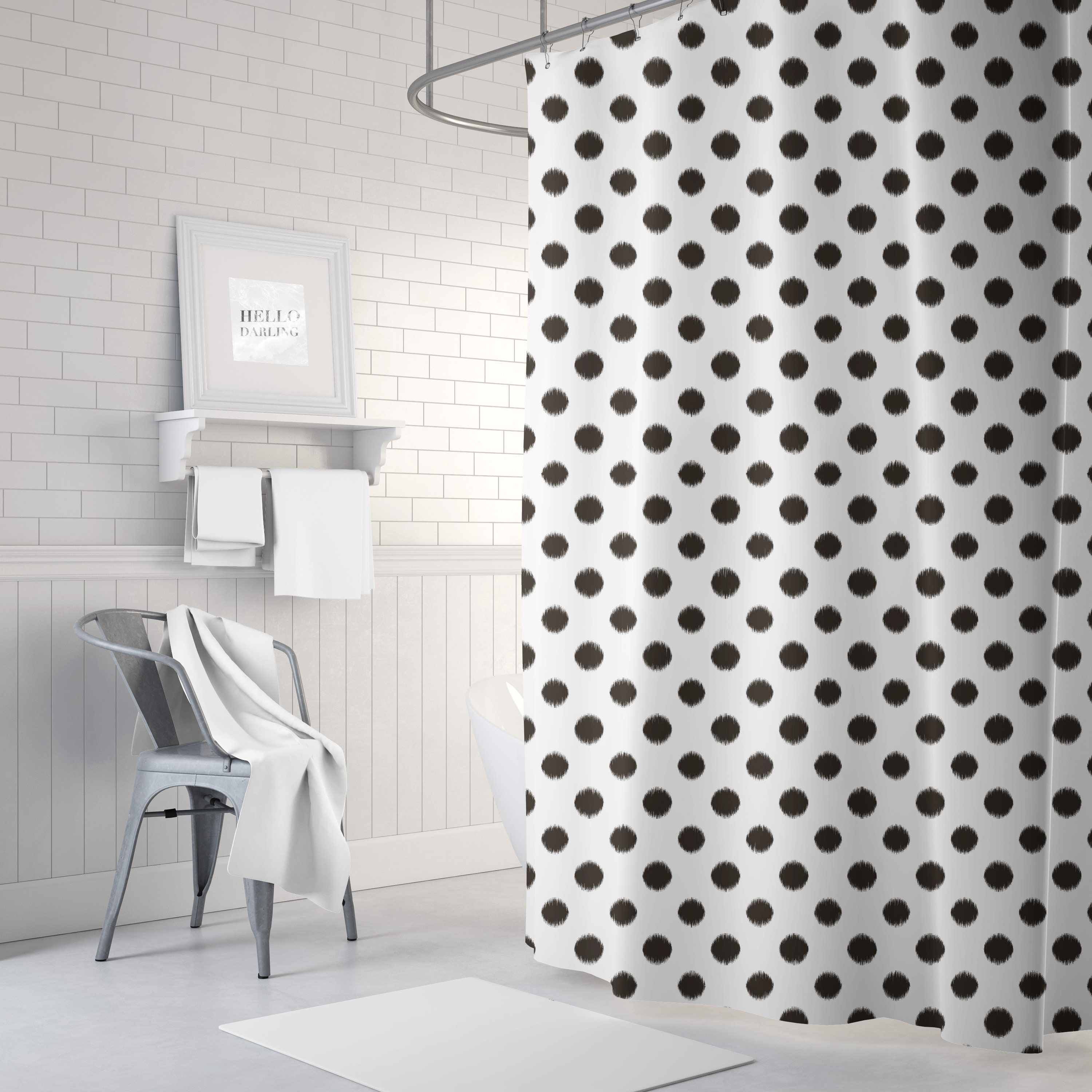 Polka Dot Shower Curtain Ikat Bath Curtain Girls Bathroom Etsy