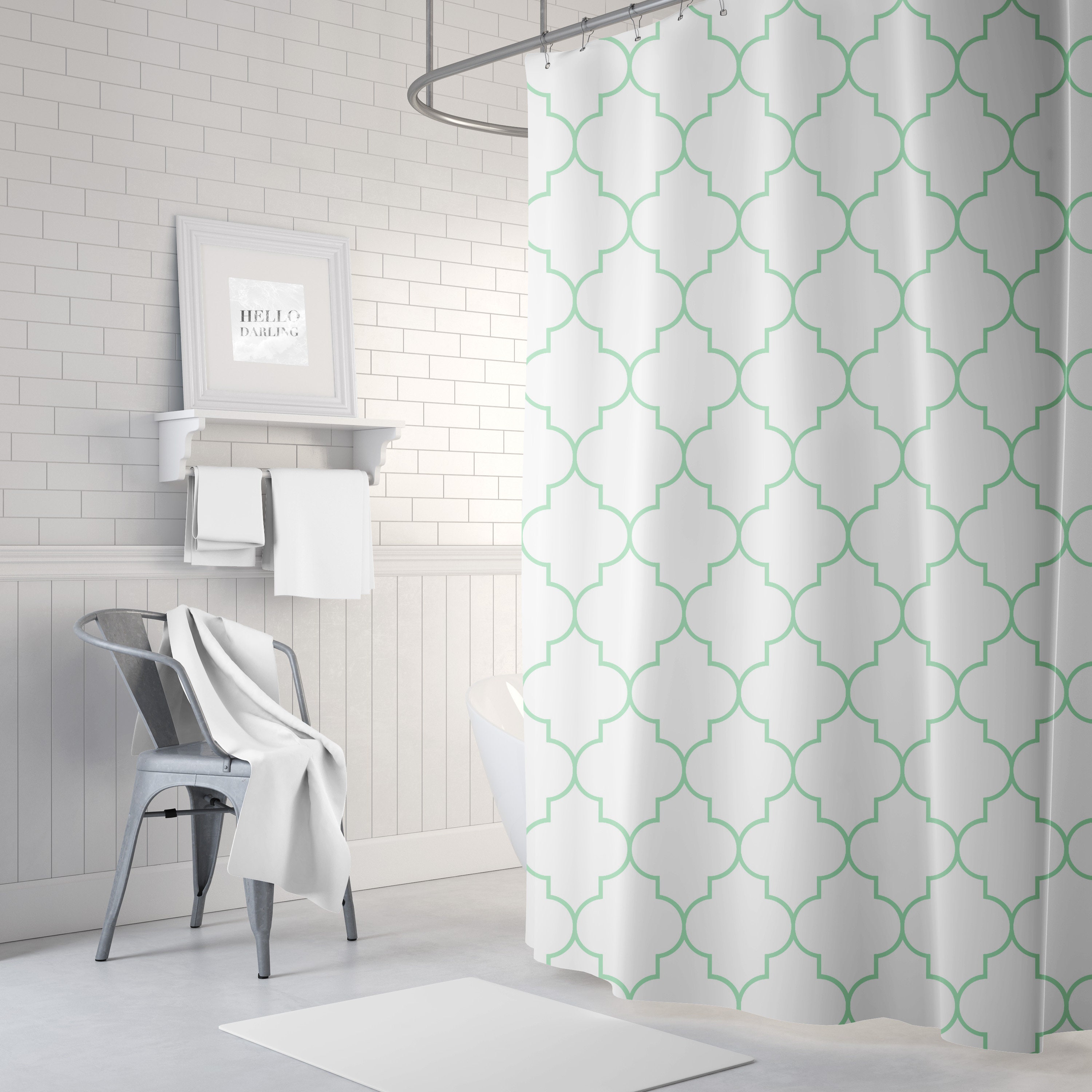 Quatrefoil Mint Shower Curtain Green Bath Curtain Girls Etsy