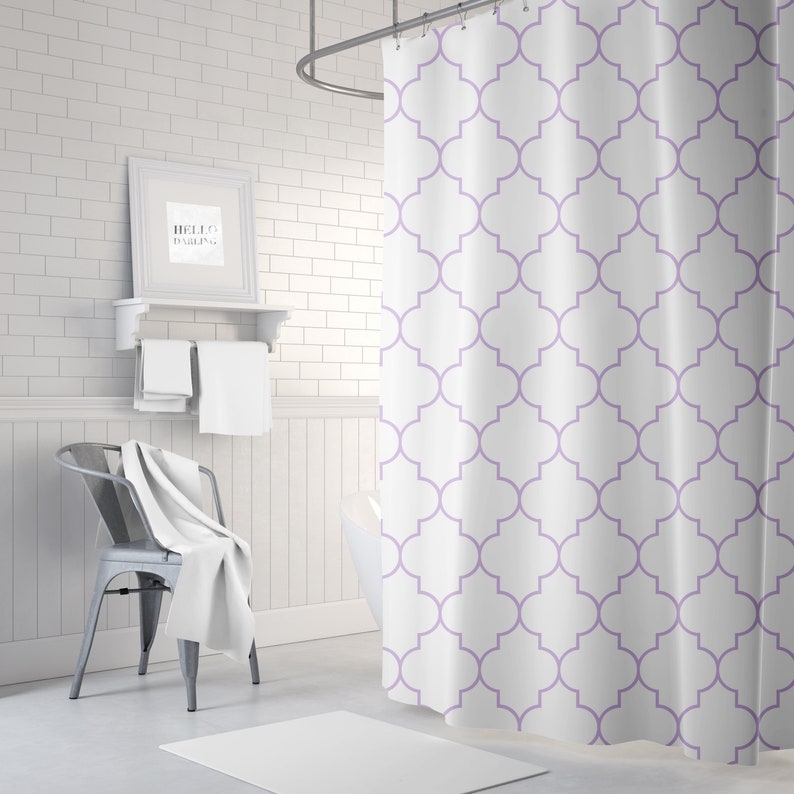 Lavender Shower Curtain Quatrefoil Bath Curtain Girls Etsy