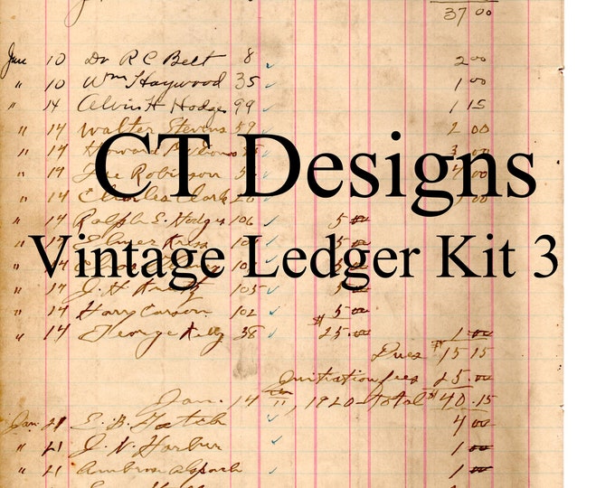 Ledger Papers Digital Scrapbooking for Vintage, Heirloom, Ephemera
