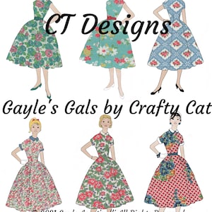 Gayle’s Gals par Crafty Cat - vintage Feed Sack Fabric Dressed Ladies Digital Télécharger