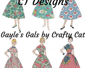 Gayle's Gals by Crafty Cat - Vintage Feed Sack Fabric Dressed Ladies Digital Download