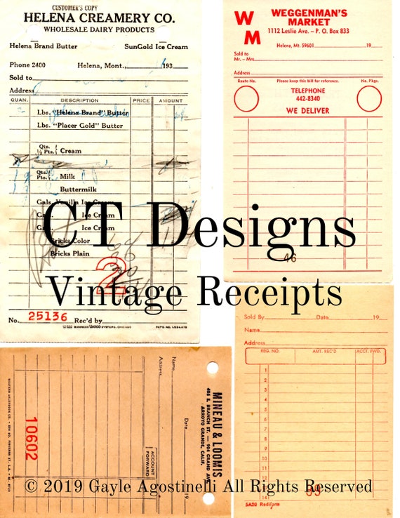 vintage receipt digital download etsy
