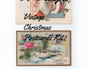 Vintage Christmas Postcards Kit 1 - Digital Download