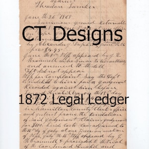 1872 Legal Ledger Digital Download - Vintage Handwriting