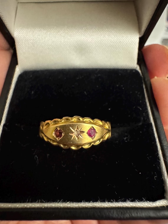 Victorian gypsy three stone ring - image 1