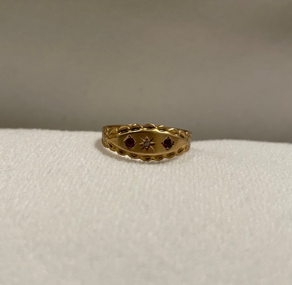 Victorian gypsy three stone ring - image 2