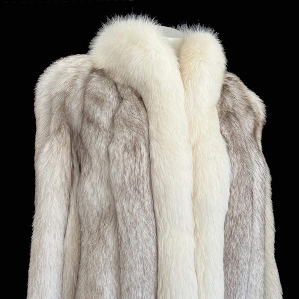SAGA Norwegian & Arctic FOX Fur Coat, Apres Ski Gift, Ivory Vintage Bridal Bridesmaid Jacket, White Brown Shadow Winter Wedding Stole, Large