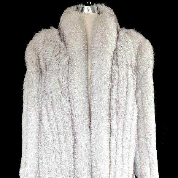 Norwegian FOX Fur Coat, Mob Wife Style, Real Vintage Winter Wedding Bridal Jacket, White Ivory Fox Apres Ski Bolero Gift, Large XL Plus