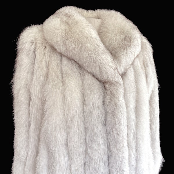 Norwegian FOX Fur Coat, Great Gatsby Party, Real Vintage Ivory Blue Bridal Bolero Jacket, White Winter Wedding Stole, Apres Ski Gift, Small