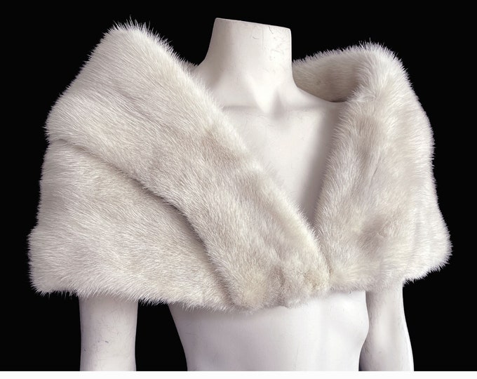 Azurene MINK Fur Capelet, Ivory Vintage Stole, Winter Wedding Cape