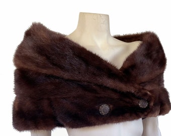 Brown MINK Fur Bolero Jacket , Mahogany Ranch Vintage Stole , Winter Wedding Shawl, Mother of Bride Gift Cape, Cropped Coat Bridal Cape