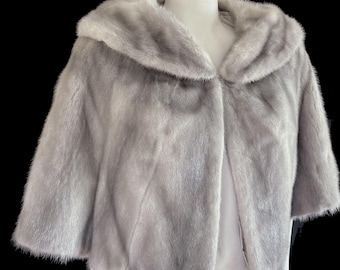 Silver MINK Fur Cape, Sapphire Vintage Stole, Cerulean Winter Wedding Shawl, Rustic Bridesmaid Coat Jacket, Mother of the Bride Gift, Large