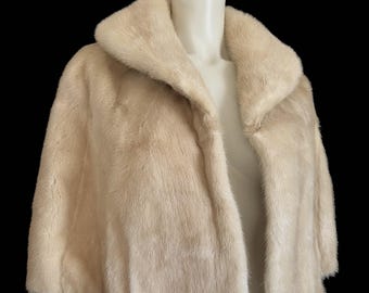 Beige MINK Fur Cape, Blonde Vintage Bridal Bolero Jacket, Champagne Winter Wedding Stole, Bridesmaid Shawl, Mother of the Bride Gift