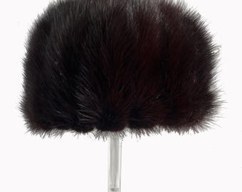 Dark Brown MINK Fur Hat, Women&#39;s Retro Vintage Ranch Mahogany Cap, Black Speakeasy Costume Hat for Vintage Fox Coat Cloche, Petite/Small