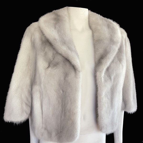 Silver MINK Fur Cape, Real Vintage Shawl, Sapphire Bridal Coat Stole, Winter Wedding, Cerulean Bridesmaid Jacket Gift, Great Gatsby Party