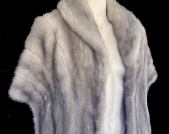 EMBA Cerulean MINK Real Fur Stole , Silver Bridal Shawl , Vintage 