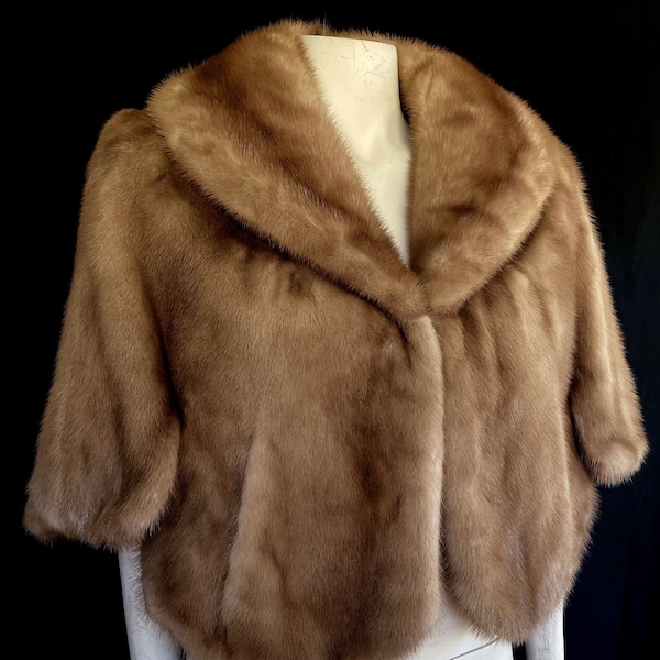 Brown Mink Fur Stole, Autumn Haze Bolero Jacket, Winter Wedding Shawl, Real Vintage Bridal Cape, Rustic Bridesmaid Coat Gift, Great Gatsby