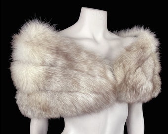 Norwegian FOX Fur Stole, Real Vintage Wrap, Rustic Bridal Shawl, Winter Wedding Cape, White Ivory Bolero Jacket, Brown Bridesmaid Fur