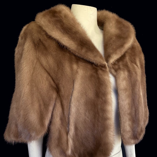 Brown MINK Fur Cape , Rustic Real Vintage Stole, Autumn Haze Coat , Bridal Shawl , Winter Wedding Bolero Jacket , Great Gatsby Party Gift