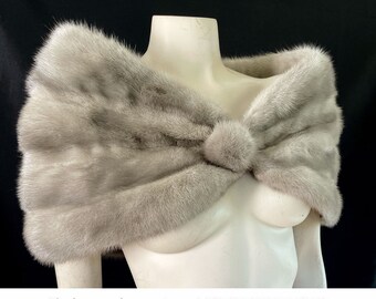Silver MINK Fur Stole, Sapphire Real Vintage Wrap, Cerulean Bridal Cape, Bride Bridesmaid Bolero Jacket, Great Gatsby Winter Wedding Shawl